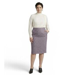 NWT Linda Allard Ellen Tracy Linen Blend Skirt Light Purple Tweed Size 24 $185